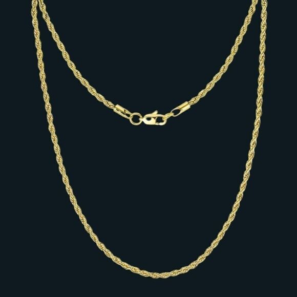 NEW 18k Real Gold Plated Rope Chain Necklace - Picture 3 of 8